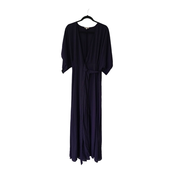 GB Wrap Dress Womens Sz L Purple Maxi Belted Short Sleeves Flowy Feminine - Picture 1 of 13